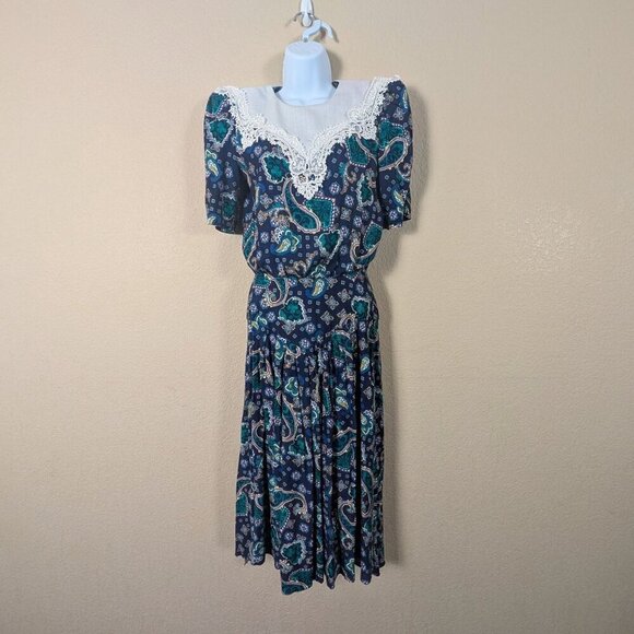 Vtg 70s Lisa II Midi Dress Peter pan Collar Housewife Clown core Union Made 4 - Picture 1 of 12